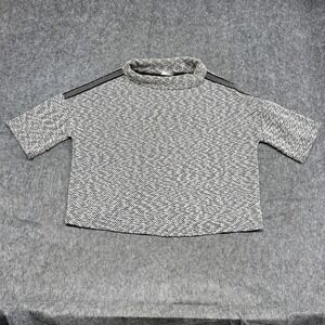 Zenergy By Chicos Shirt Womens 2 Black White Mock Neck Chevron Knit Pullover